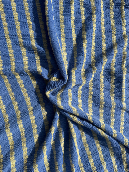 Blue Yellow Stripe Smocked Cotton Spandex Knit “Lemon Drop”