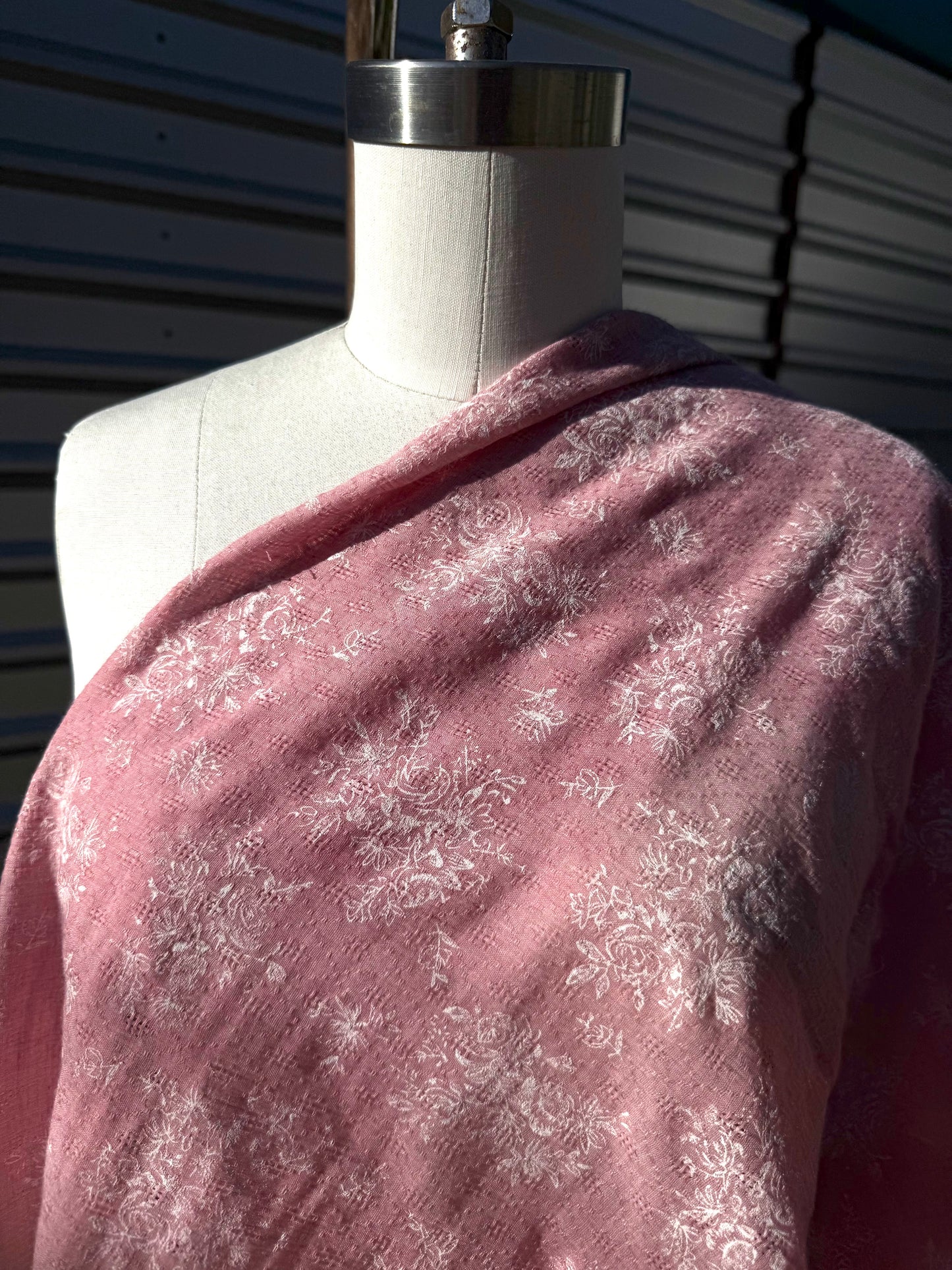 Pink White Rose Floral Print Cotton Voile  "Tea Time”