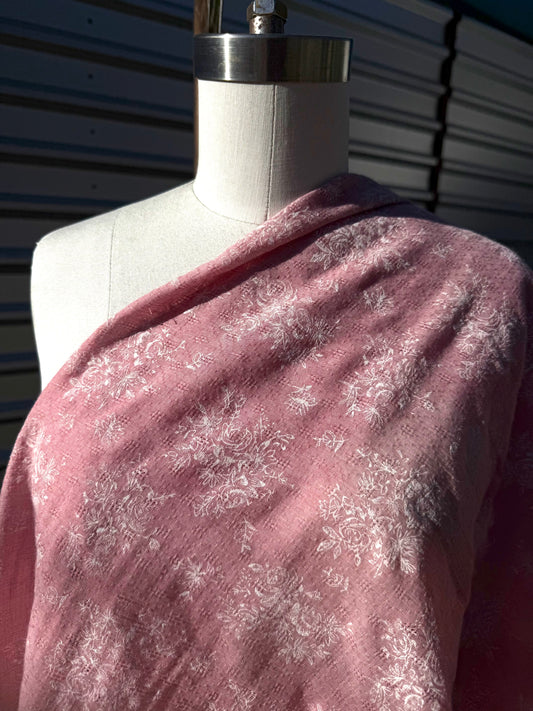 Pink White Rose Floral Print Cotton Voile  "Tea Time”