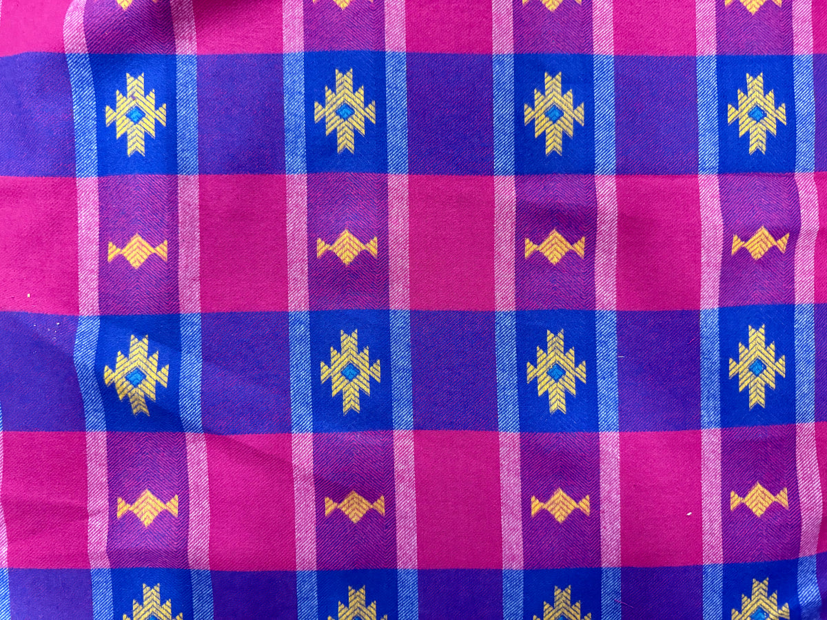 Blue Pink Yellow Southwest Geometric Cotton Plaid Flannel "Nighttime at Aurora Cabin”