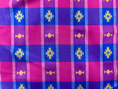 Blue Pink Yellow Southwest Geometric Cotton Plaid Flannel "Nighttime at Aurora Cabin”