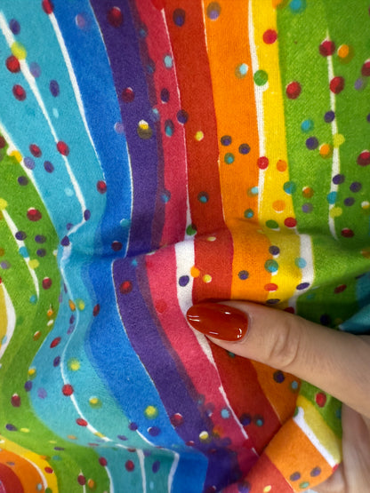 Rainbow Pink Green Yellow Blue Wavy Speckle Party Cotton Flannel Woven “Welcome Home”