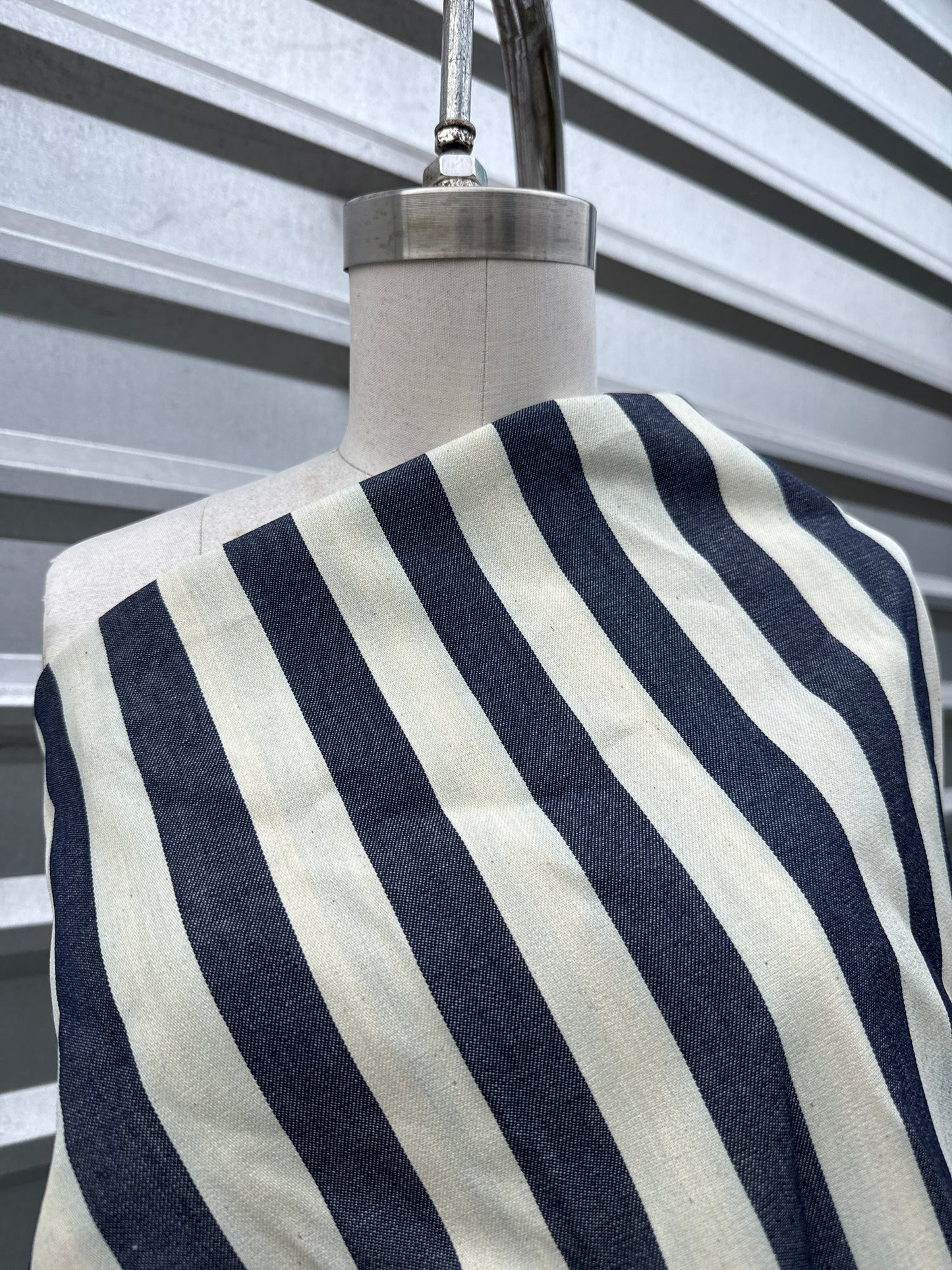 1 Inch White Blue Stripe Medium Blue Twill Denim "Hickory"