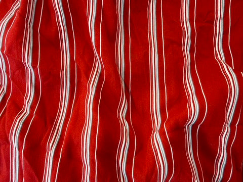 Brick Red White Blue Stripe Rayon Crepe Woven "Flynn"