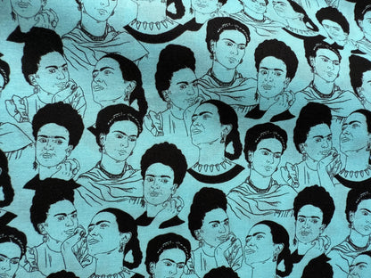 Blue Black Frida Kahlo Portrait Cotton Poplin “Frida and the Blues”