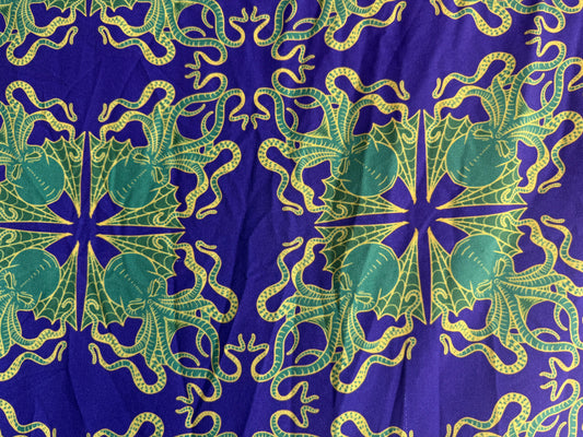 Green Purple Gold Octopus Sea Monster Polyester Crepe “Sea Monster “