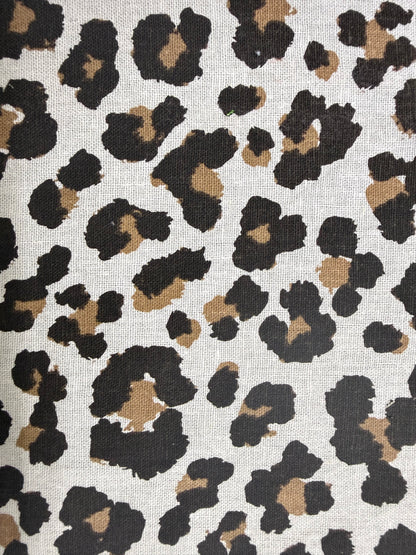 Taupe Brown Black Leopard Print Cotton Linen Fabric "Breezy Leopard “