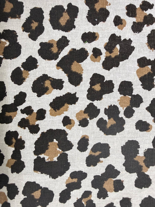 Taupe Brown Black Leopard Print Cotton Linen Fabric "Breezy Leopard “