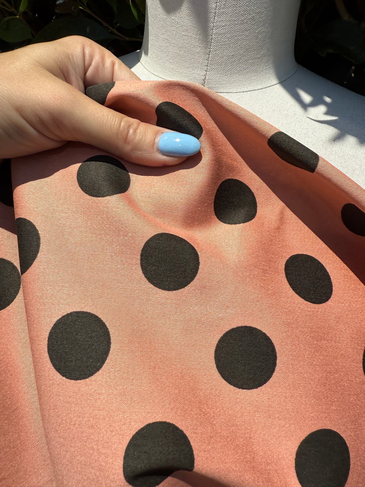 Mauve Pink Black Polkadot Cotton Spandex Sateen Woven “Miss Sophisticated “