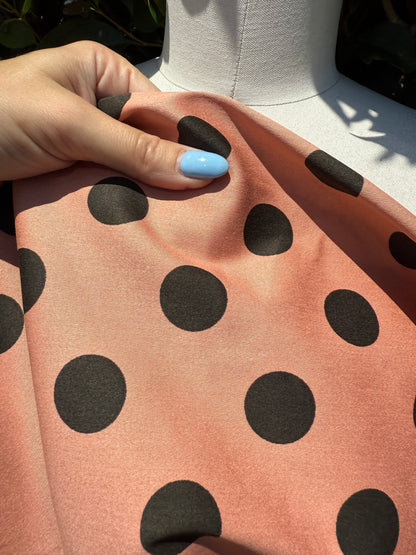 Mauve Pink Black Polkadot Cotton Spandex Sateen Woven “Miss Sophisticated “