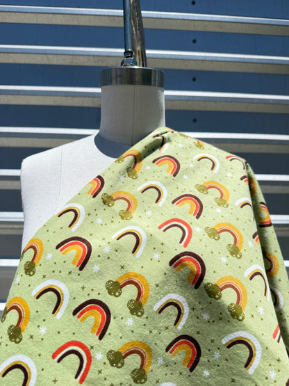 Olive Green Brown yellow Rainbow Print Quilt Cotton Flannel "Olive Cloud"