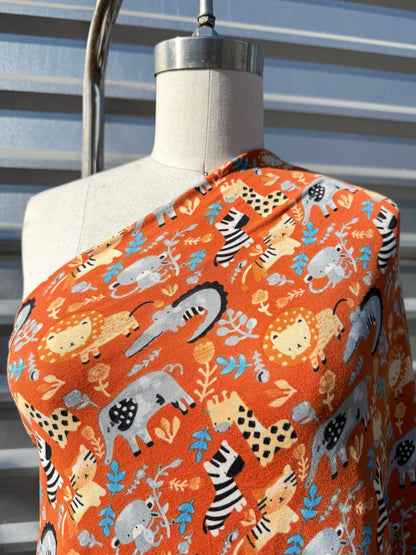 Orange Safari Animal Print Polyester Spandex Brushed Jersey DTY Knit "Ripley’s Safari"