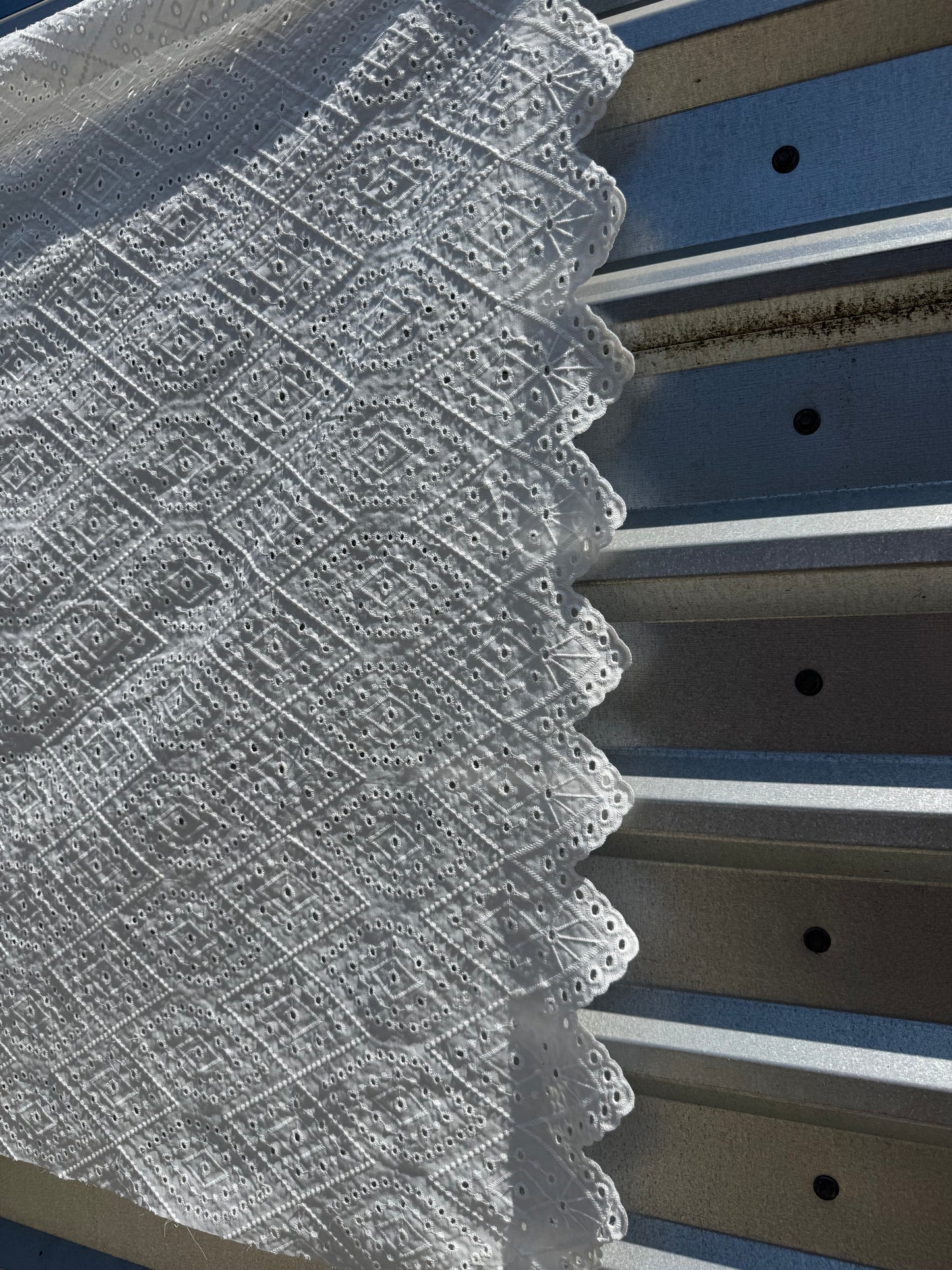 White Scalloped Edge Eyelet Cotton Woven “Dollie”