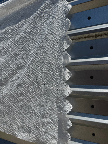 White Scalloped Edge Eyelet Cotton Woven “Dollie”