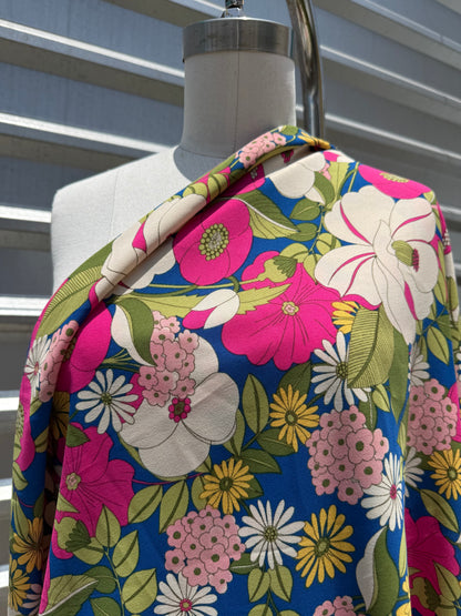 Fuchsia Pink Blue Green White Retro Floral ‘Aunt Liz’