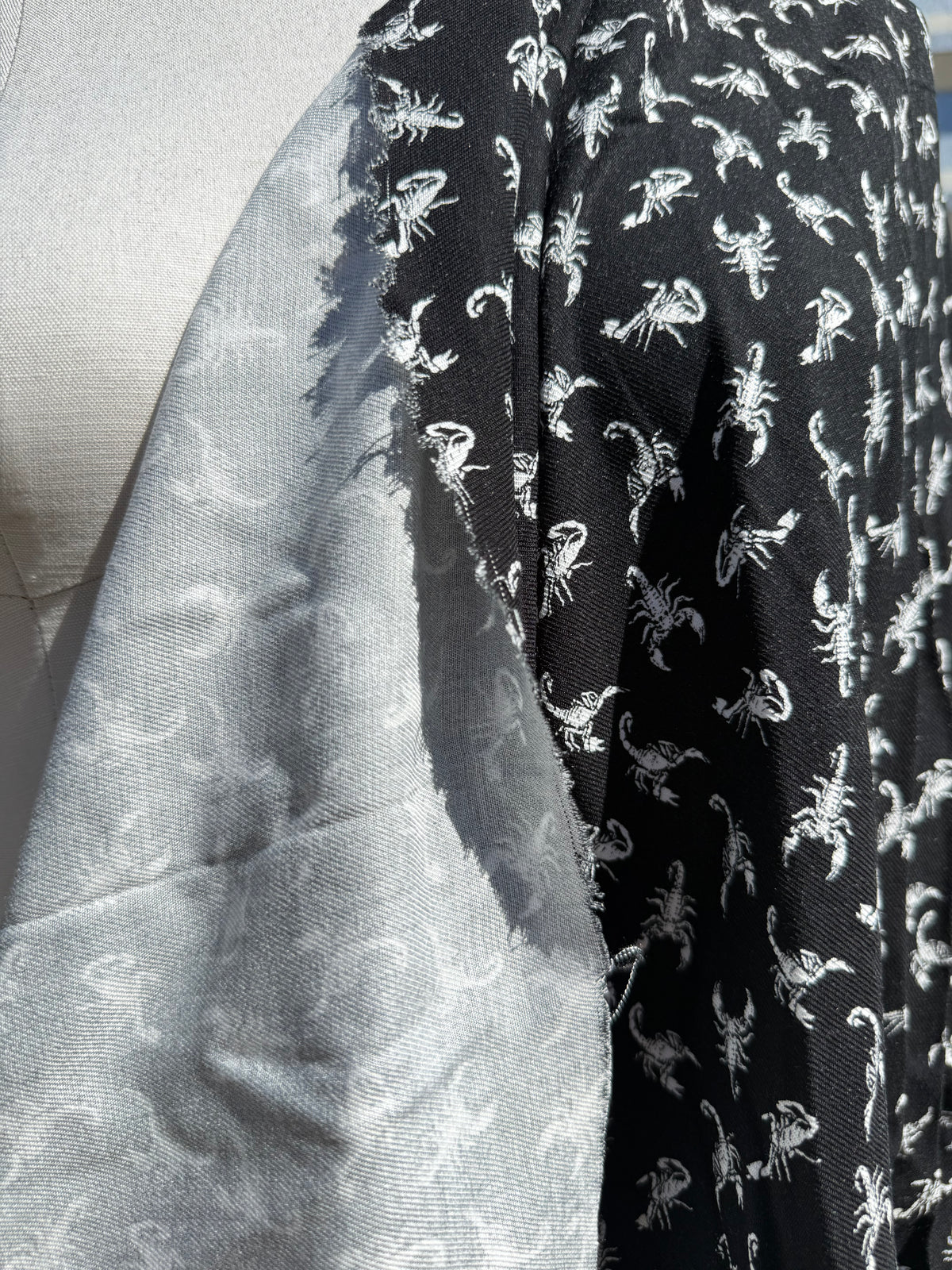 Black White Scorpion Print Twill Rayon Challis “Will Sting”