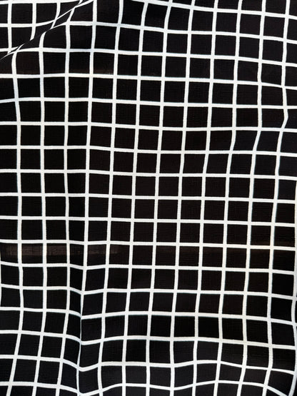 Black White Grid Square Print Rayon Crepe Woven "Grid Screen"
