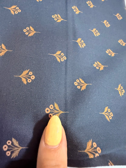 Navy Blue Gold Ditsy Floral Print Quilt Cotton "Sweet Ruth”