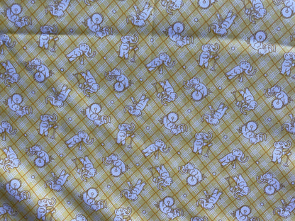 Yellow Elephant Band Print Quilt Cotton Poplin “Loud Trunks”