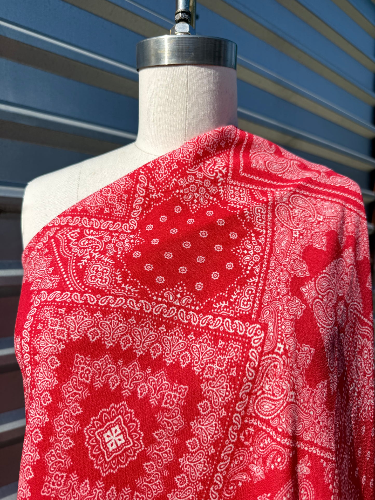 Red White Paisley Bandana Print Polyester Woven "Carter Cutie"