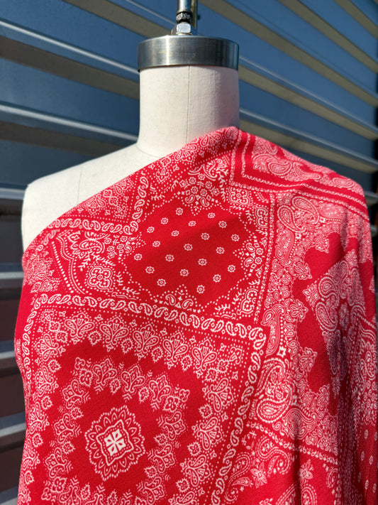 Red White Paisley Bandana Print Polyester Woven "Carter Cutie"