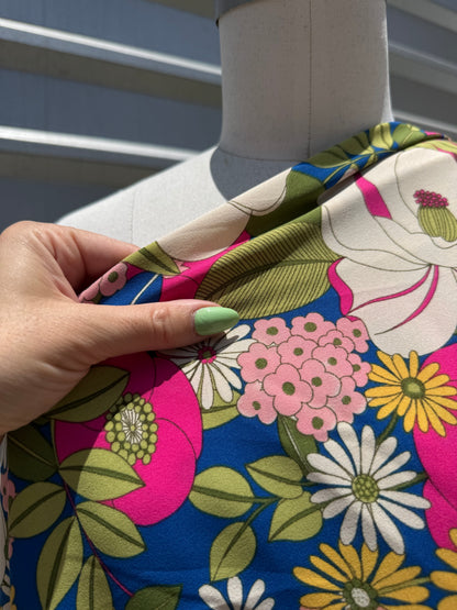 Fuchsia Pink Blue Green White Retro Floral ‘Aunt Liz’