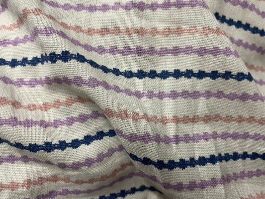 Pink Purple Blue Stripe Cotton Jacquard Woven "Polly's World"