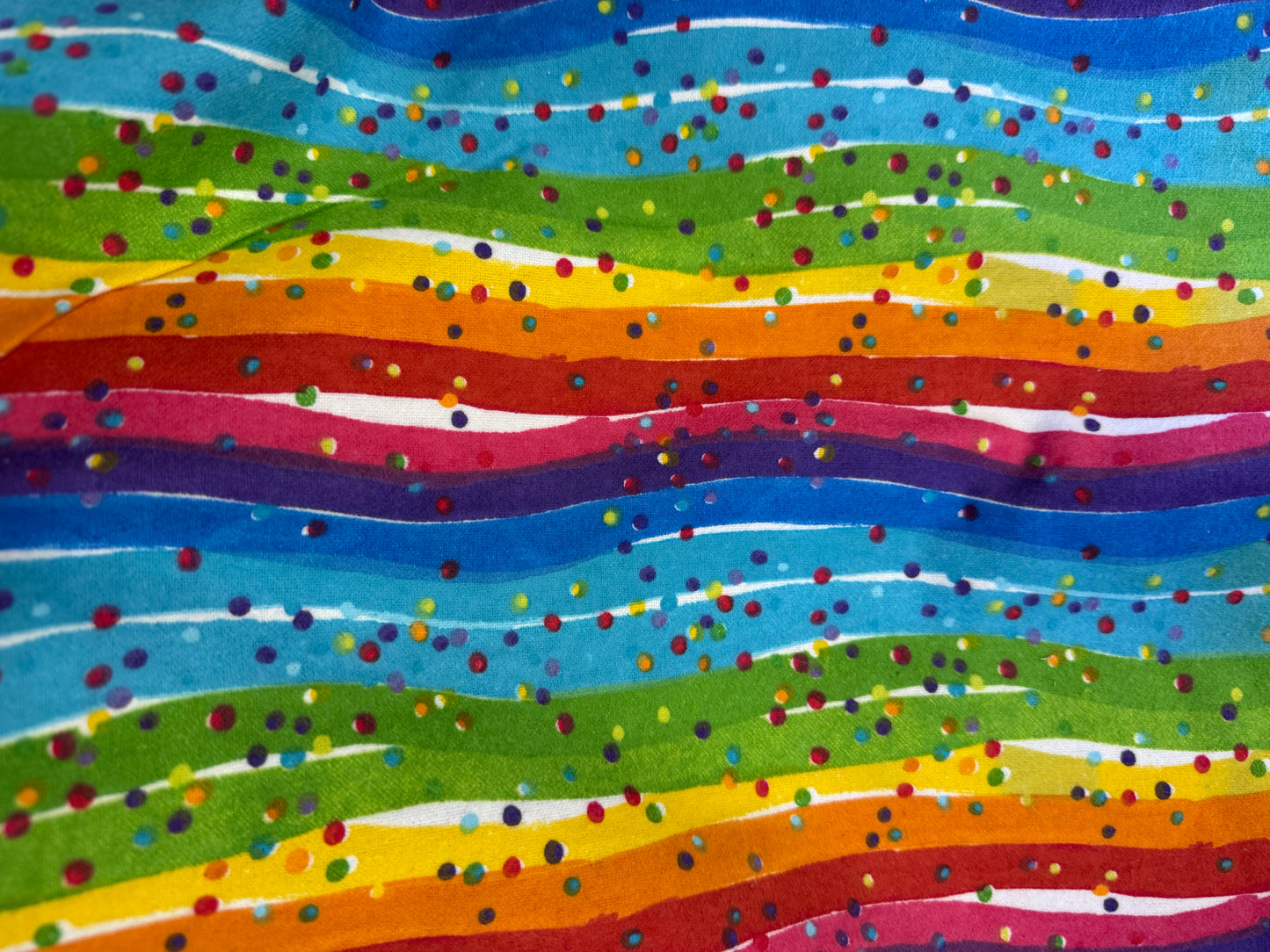 Rainbow Pink Green Yellow Blue Wavy Speckle Party Cotton Flannel Woven “Welcome Home”