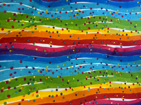 Rainbow Pink Green Yellow Blue Wavy Speckle Party Cotton Flannel Woven “Welcome Home”