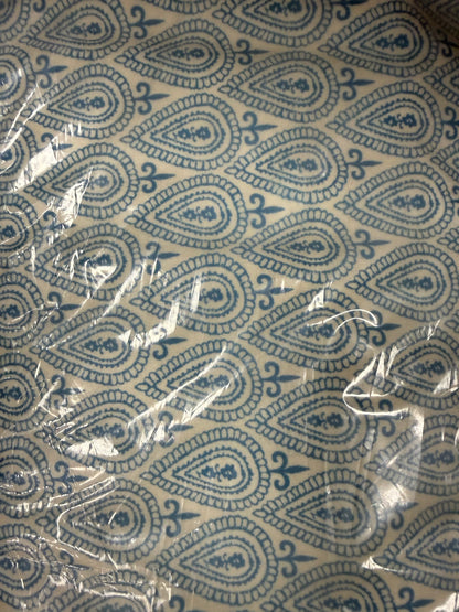 White Blue Paisley Print Minky Polyester "Wander Paisley”