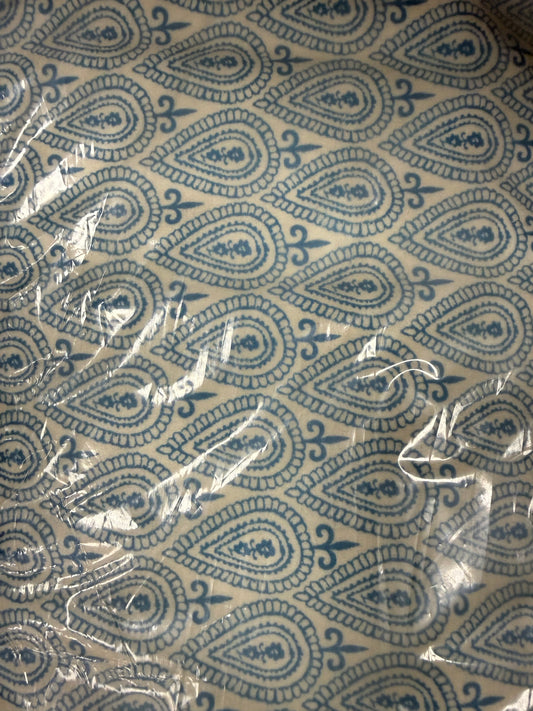 White Blue Paisley Print Minky Polyester "Wander Paisley”