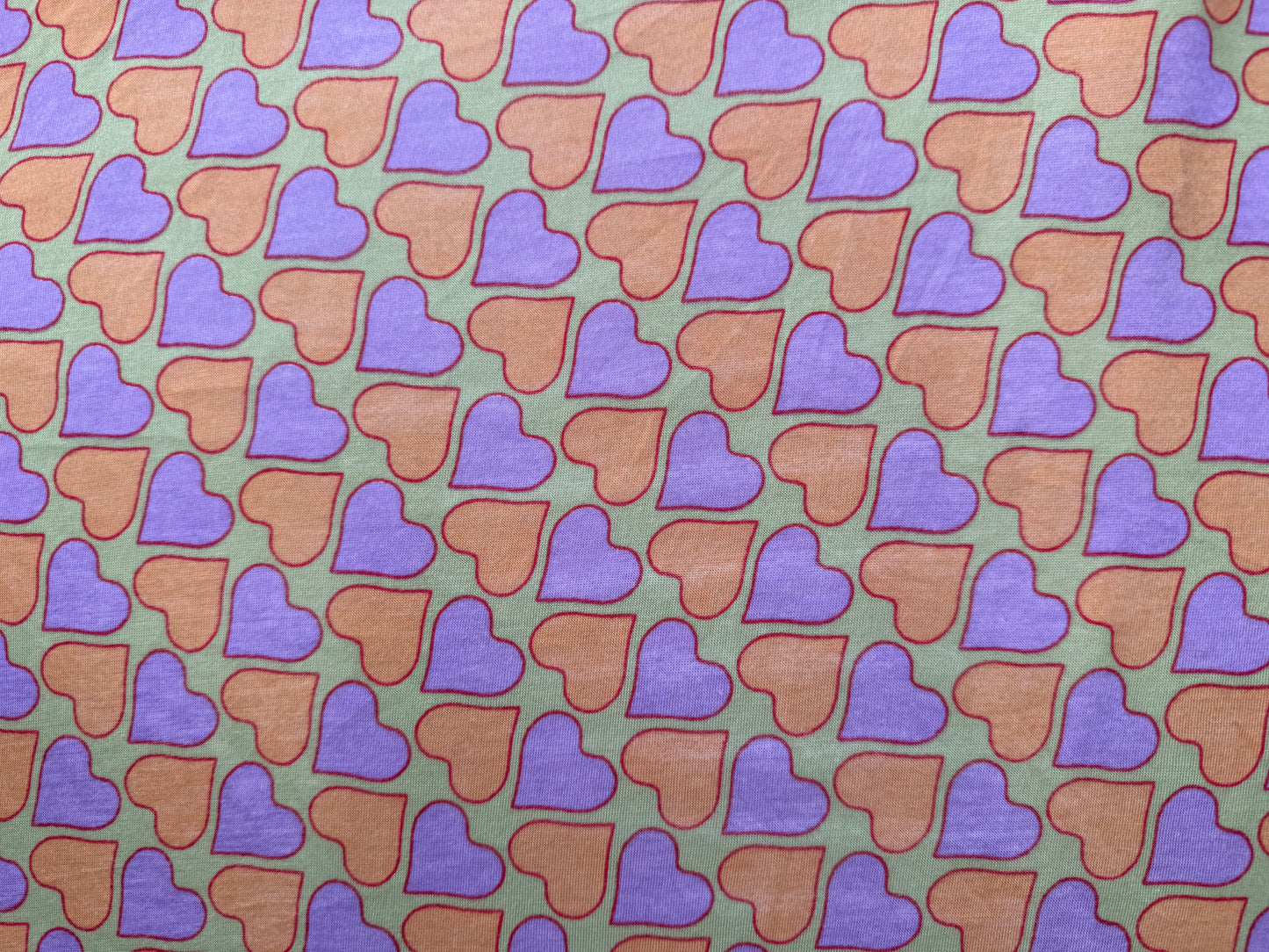 Green Orange Purple Hearts Cotton Jersey "Printed Tenderness"