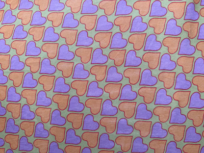 Green Orange Purple Hearts Cotton Jersey "Printed Tenderness"