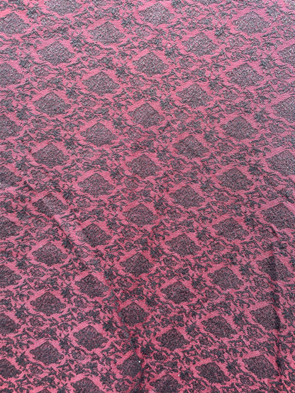 Burgundy Black Mini Damask Design Jacquard Rayon/Spandex Woven "Dracula's Kiss"