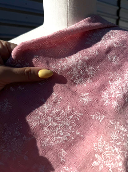 Pink White Rose Floral Print Cotton Voile  "Tea Time”