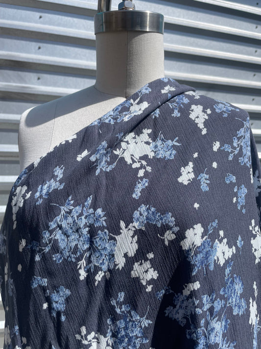 Blue Floral Soft Rayon Crepe Woven "Date in Paris"