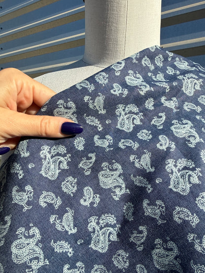 Blue Chambray Paisley Cotton Woven "Lucia"