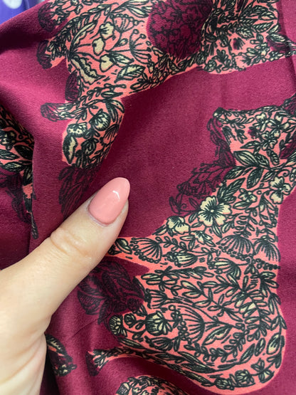 Pink Floral Fox Print Cotton Spandex Sateen Woven "Fox Bouquet"