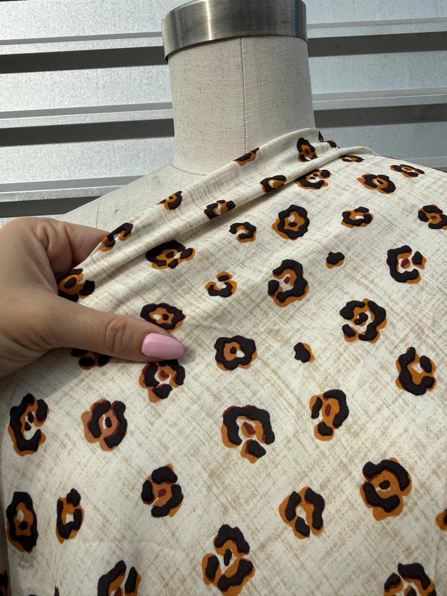 Ivory Orange Leopard Print Rayon Challis Woven "Golden Hill Leo"