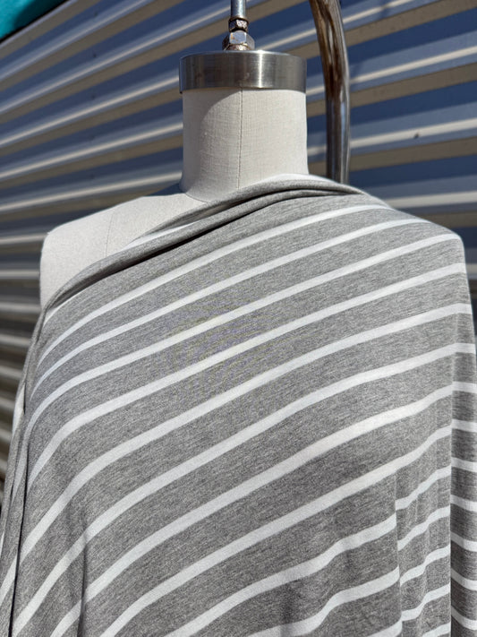 Grey White Stripe Rayon Spandex Jersey "Roy"