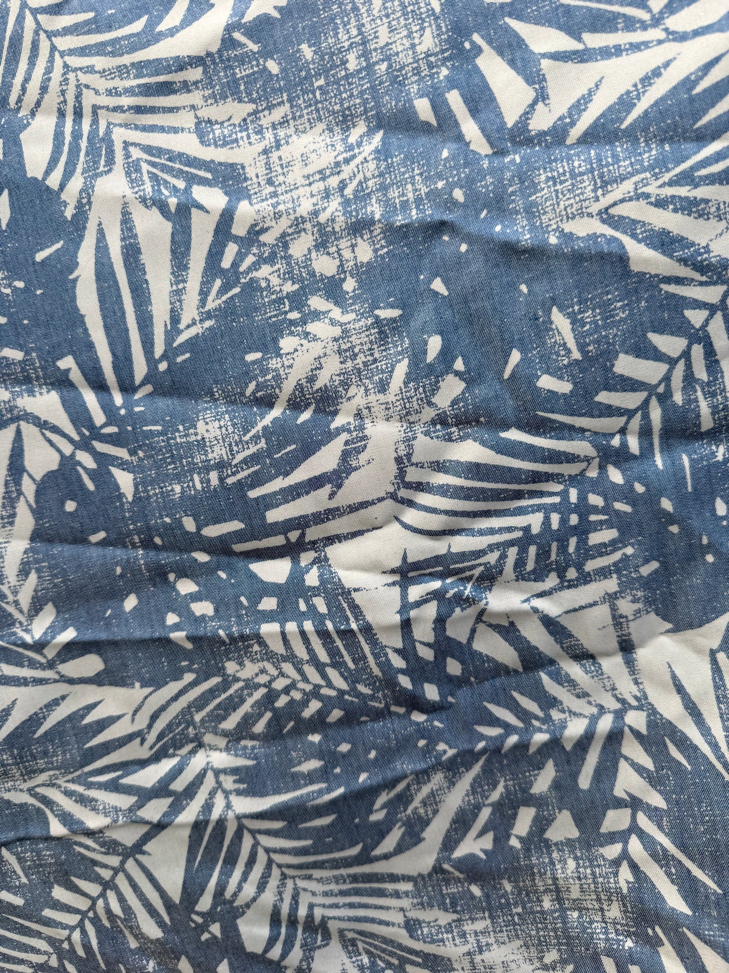 White Blue Overlapped Stamped Palm Leaf "Stamped Fronds"