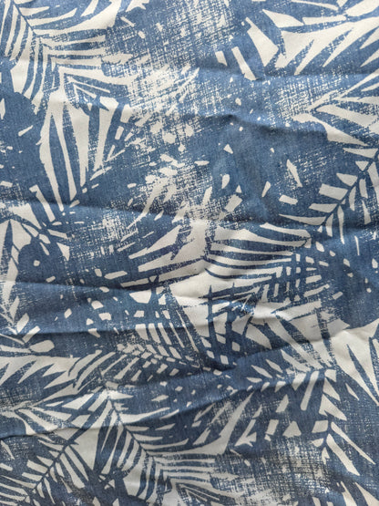 White Blue Overlapped Stamped Palm Leaf "Stamped Fronds"