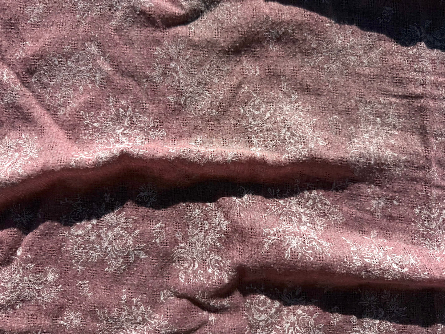 Pink White Rose Floral Print Cotton Voile  "Tea Time”