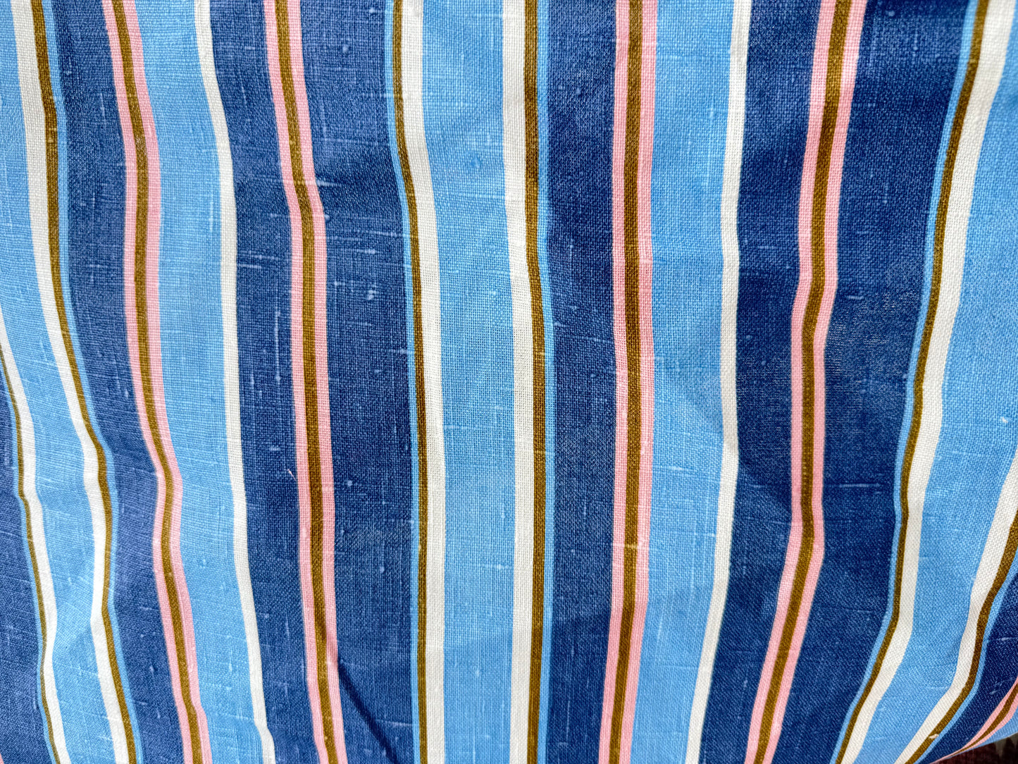 Blue White Olive Pink Print Vertical Stripe Linen “Madison”