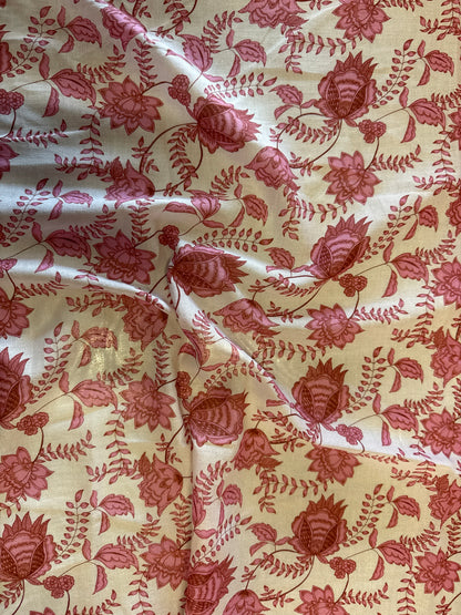Pink White Floral Paisley Flower Print Cotton Gauze Woven "Sunset in Bali”