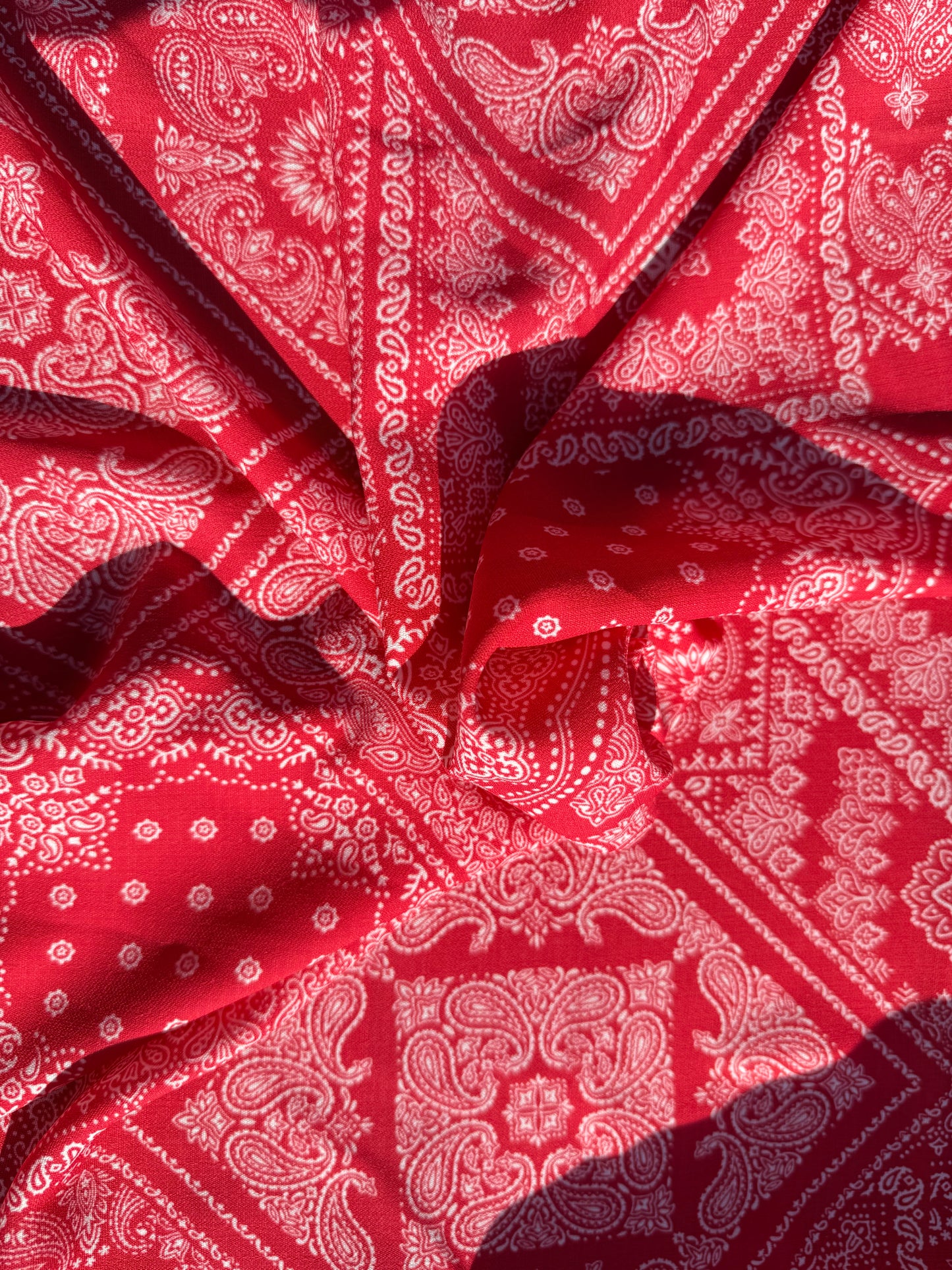 Red White Paisley Bandana Print Polyester Woven "Carter Cutie"