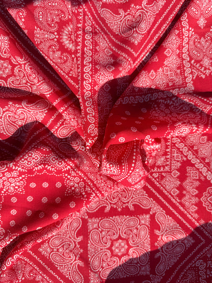 Red White Paisley Bandana Print Polyester Woven "Carter Cutie"