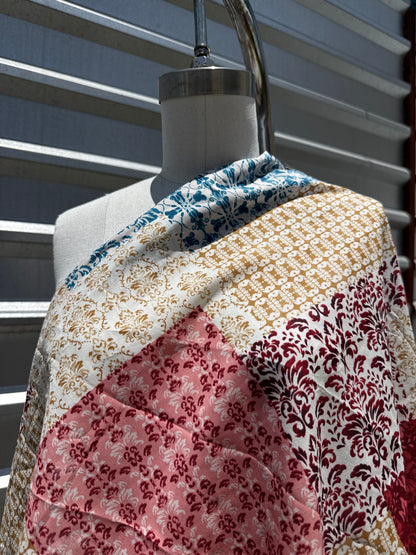 Red Blue Mustard Yellow Pink White Stripe Damask pattern Patchwork "Rocco Patchwork"