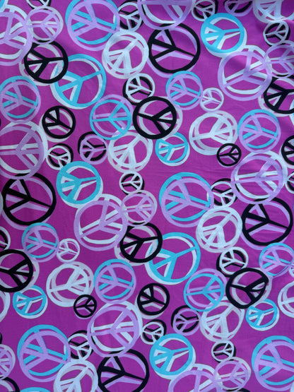 Pink White Peace Sign Print Polyester Spandex Knit "Peace Out"