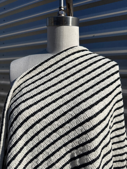 Black White Stripe Smocked Rayon Spandex Knit “Izzy”